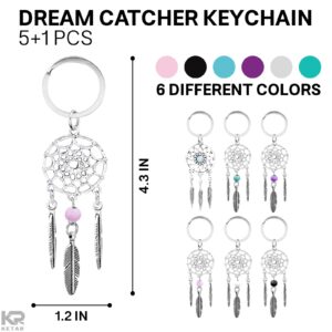 Moon Dream Catcher Kit for Adults - 6Pcs Cute Macrame Dream Catcher Keychain Silver for Bag Home Car Dream Catcher Supplies - Large Dream Catcher Metal Rings - Mini Dream Catcher with Peacock Feathers