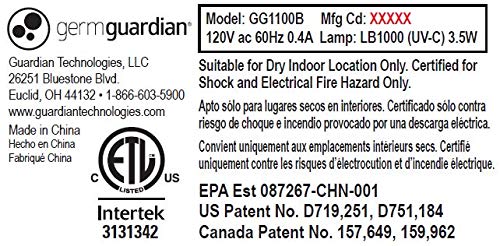 Guardian Technologies GermGuardian Pluggable UV-C Sanitizer, Deodorizer, Kills Germs, Freshens Air and Reduces Odors from Pets, Smoke, Mold, Cooking and Laundry (2, Black Onyx)