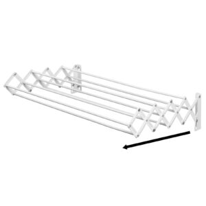 mDesign Steel Wall Mount Accordion Expandable Retractable Clothes Air Drying Rack - 8 Bars for Hanging Garments - Mounted Organizer for Laundry/Utility Room, Bathroom, Garage, Bardo Collection, White