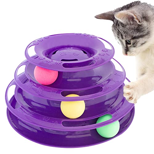 Purrfect Feline Titan's Tower, 3 Tier Cat Tower for Indoor Cats, Purple - Multi-Stage Interactive Cat Toy Ball Track with Anti-Slip Grips - Cat Tree Tower, Suitable for One or More Cats