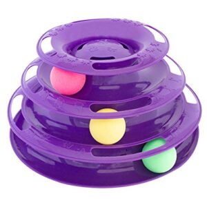 Purrfect Feline Titan's Tower, 3 Tier Cat Tower for Indoor Cats, Purple - Multi-Stage Interactive Cat Toy Ball Track with Anti-Slip Grips - Cat Tree Tower, Suitable for One or More Cats