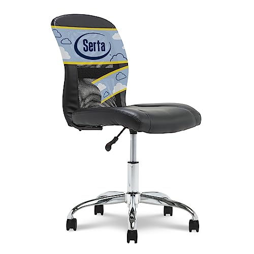 Serta 48740 Essential Mesh Low-Back Computer Desk Task Chair with No Arms for Home Office or Conference Room, Faux Leather, Black