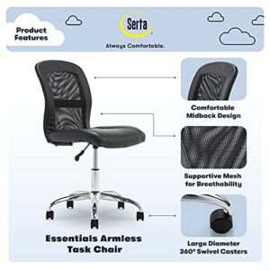 Serta 48740 Essential Mesh Low-Back Computer Desk Task Chair with No Arms for Home Office or Conference Room, Faux Leather, Black