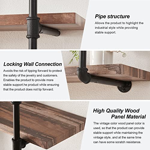 HOMISSUE 2-Shelf Rustic Pipe Shelving Unit, Vintage Industrial Pipe Wall Shelf, Retro Brown