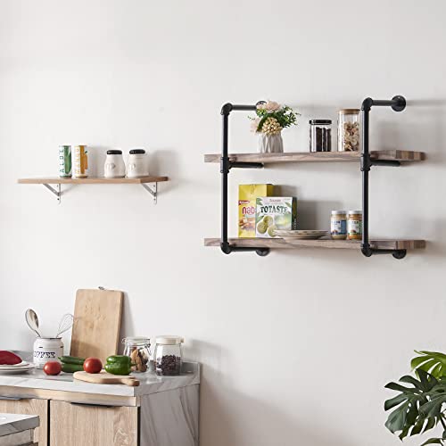 HOMISSUE 2-Shelf Rustic Pipe Shelving Unit, Vintage Industrial Pipe Wall Shelf, Retro Brown