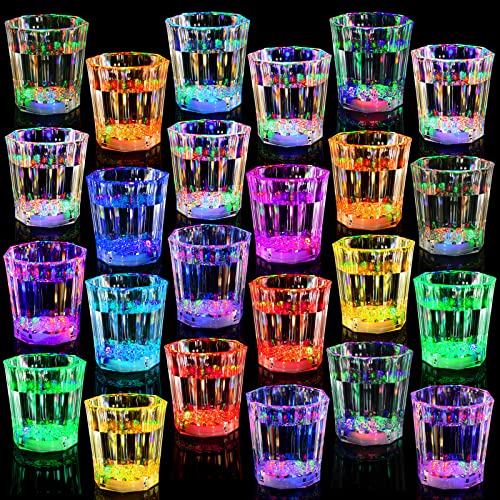 24 PCS Light Up Shot Glasses for Party Favors Adults Guests Kids Party Cups Led Shot Glasses Glow in the Dark Party Supplies Birthday Shot Glass Glowing Party Cups for Night Club,Christmas,Halloween