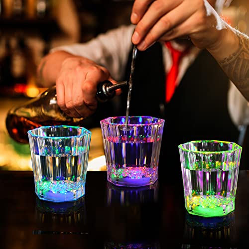 24 PCS Light Up Shot Glasses for Party Favors Adults Guests Kids Party Cups Led Shot Glasses Glow in the Dark Party Supplies Birthday Shot Glass Glowing Party Cups for Night Club,Christmas,Halloween