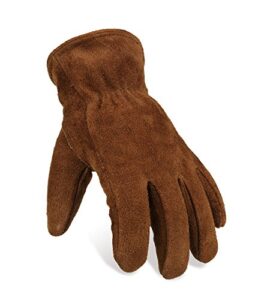 ozero work gloves winter insulated snow cold proof leather glove thick thermal imitation lambswool - extra grip flexible warm for working in cold weather for men and women (brown,large)