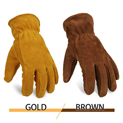 OZERO Work Gloves Winter Insulated Snow Cold Proof Leather Glove Thick Thermal Imitation Lambswool - Extra Grip Flexible Warm for Working in Cold Weather for Men and Women (Brown,Large)