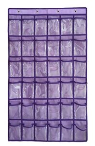 nimes hanging closet underwear sock jewelry storage over the door classroom cell phone calculator organizer 36 clear pockets (purple)