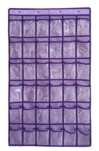 NIMES Hanging Closet Underwear Sock Jewelry Storage Over The Door Classroom Cell Phone Calculator Organizer 36 Clear Pockets (Purple)