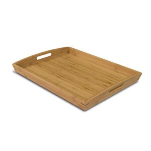 joy&grace 100% bamboo wood butler serving tray with handles - breakfast/coffee table tray, decorative ottoman tray, serving platter for party,17''×13''