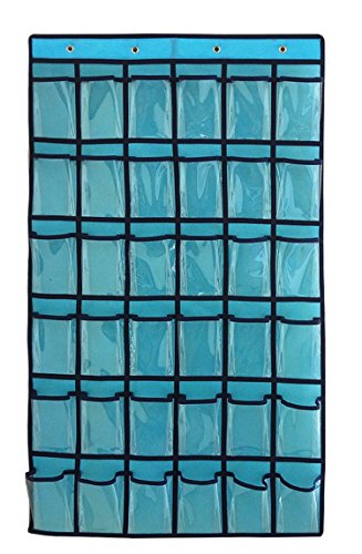 NIMES Hanging Closet Underwear Sock Jewelry Storage Over The Door Classroom Cell Phone Calculator Organizer 36 Clear Pockets (Blue)