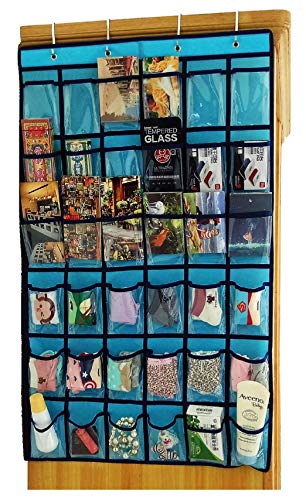 NIMES Hanging Closet Underwear Sock Jewelry Storage Over The Door Classroom Cell Phone Calculator Organizer 36 Clear Pockets (Blue)