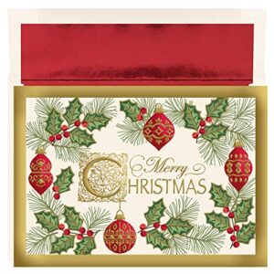 masterpiece studios holiday collection premium 15-count boxed embossed christmas cards with foil-lined envelopes, 7.8" x 5.6", antique christmas (898700)