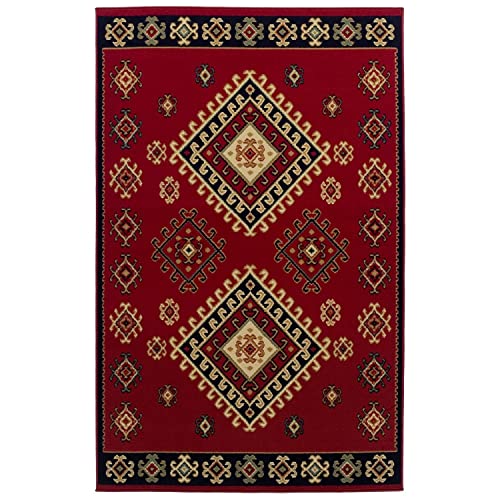 SUPERIOR Indoor Small Area Rug with Jute Backing, Bohemian Geometric Rugs for Home, Bedroom, Living Room, Kitchen, Entryway, Office, Southwestern Floor Decor, Santa Fe Collection, 4' x 6', Red