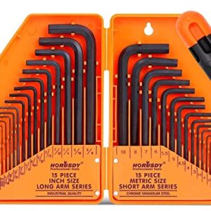 HORUSDY 30-Piece Hex Key Set, Allen Wrench Set Inch/Metric MM(0.7mm-10mm) SAE(0.028"-3/8)