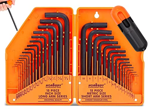 HORUSDY 30-Piece Hex Key Set, Allen Wrench Set Inch/Metric MM(0.7mm-10mm) SAE(0.028"-3/8)