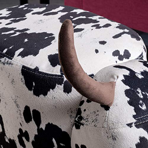 Christopher Knight Home Bessie Patterned Velvet Cow Ottoman, Black And White Cow Hide / Natural