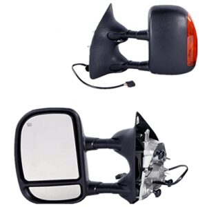 towing mirrors replacement for 1999-2007 ford f250 f350 f450 f550 super duty 2001-2005 ford excursion tow mirrors power heated with led signal light side mirrors