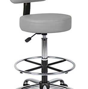 Boss Office Products Drafting Stool with Back Cushion, Grey