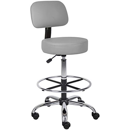 Boss Office Products Drafting Stool with Back Cushion, Grey