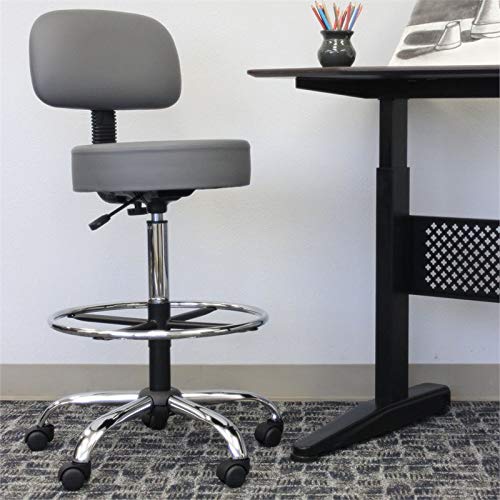 Boss Office Products Drafting Stool with Back Cushion, Grey