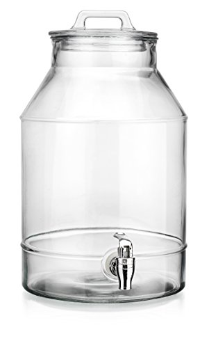 Classic Beverage Panel Ice Cold Drink Dispenser Durable Clear Glass (3) Gallon Glass Easy Use Spigot Great For Parties, Outdoor & Daily Use