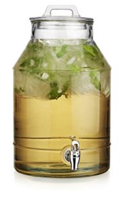 classic beverage panel ice cold drink dispenser durable clear glass (3) gallon glass easy use spigot great for parties, outdoor & daily use