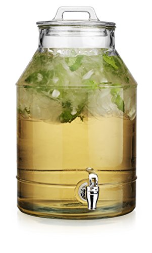 Classic Beverage Panel Ice Cold Drink Dispenser Durable Clear Glass (3) Gallon Glass Easy Use Spigot Great For Parties, Outdoor & Daily Use