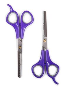 hertzko pet grooming scissors set - serrated blades for fur trimming dogs, cats, rabbits - dog grooming kit - hair cutting scissors, hair trimmer (thinning shears)