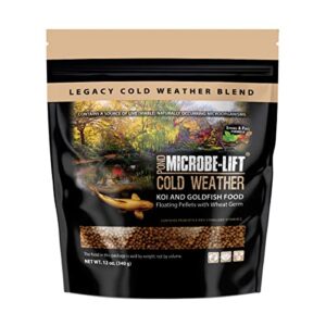 microbe-lift mllwg cold weather floating fish food pellets with wheat germ for ponds, water gardens, and fountains, for live goldfish and koi (12 ounces)