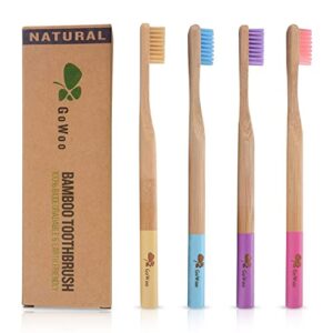 gowoo 100% natural bamboo toothbrush soft - organic eco friendly toothbrushes with soft nylon bristles, bpa-free, biodegradable, dental care set (pack of 4, adult, rainbow)