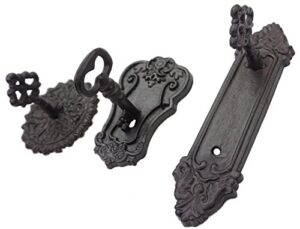 lulu decor, cast iron antique key shaped set of 3 hooks in different style, strong heavy decorative hooks in black, useful and elegant wall decor, perfect for housewarming gifts/holiday gifts (roman)