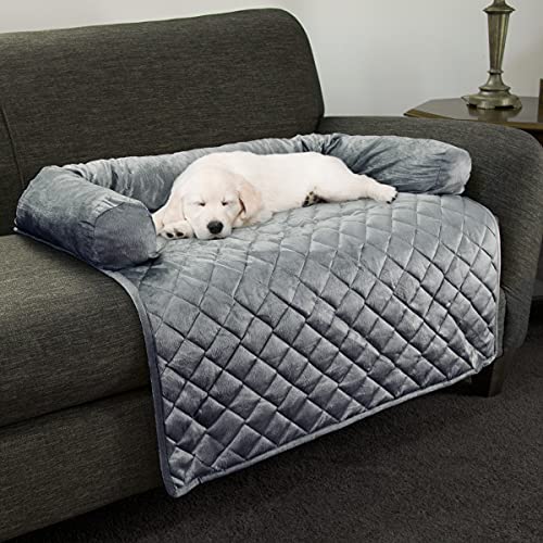 Furniture Protector Pet Cover for Dogs and Cats with Shredded Memory Foam filled 3-Sided Bolster Soft Plush Fabric by PETMAKER Â– 35Â” x 35Â” Gray