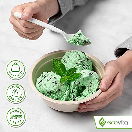 100% Compostable Spoons - 140 Large Disposable Utensils (6.3 in.) Eco Friendly Durable and Heat Resistant Alternative to Plastic Spoons with Convenient Tray by Ecovita