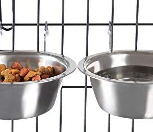 PETMAKER Stainless Steel Hanging Pet Bowls for Dogs and Cats- Cage, Kennel, and Crate Feeder Dish for Food and Water, Silver, 20oz, set of 2