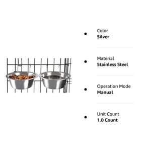 PETMAKER Stainless Steel Hanging Pet Bowls for Dogs and Cats- Cage, Kennel, and Crate Feeder Dish for Food and Water, Silver, 20oz, set of 2