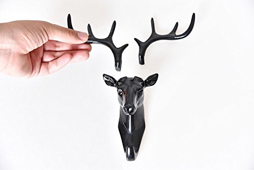 Vintage Deer Head Antlers Wall Hook (Max:10kg) for Hanging Hat Scarf Bag Key Clothes Bathroom Kitchen Towel Holder Hanger Rack Wall Wedding Gift (Black)