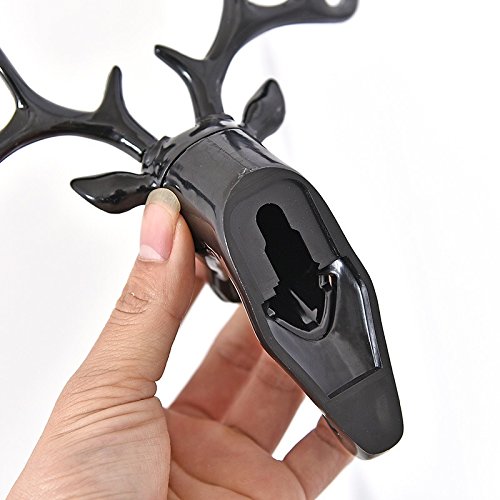 Vintage Deer Head Antlers Wall Hook (Max:10kg) for Hanging Hat Scarf Bag Key Clothes Bathroom Kitchen Towel Holder Hanger Rack Wall Wedding Gift (Black)