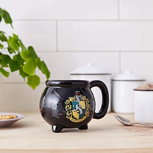 Silver Buffalo Harry Potter House Hufflepuff Crest Cauldron Ceramic 3D Sculpted Mug, 20 oz