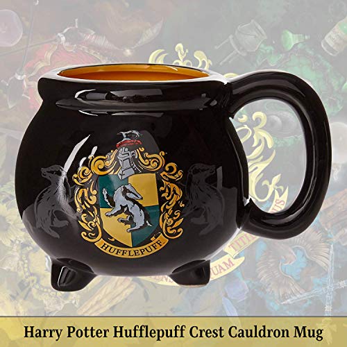 Silver Buffalo Harry Potter House Hufflepuff Crest Cauldron Ceramic 3D Sculpted Mug, 20 oz