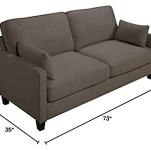 Serta Nina Modern Fabric Upholstery Sofa Collection Padded Shelter Arms, Solid Wood Legs, Couch for Living Room, Track, Ash Gray