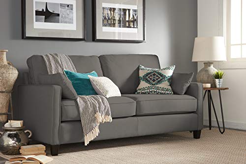 Serta Nina Modern Fabric Upholstery Sofa Collection Padded Shelter Arms, Solid Wood Legs, Couch for Living Room, Track, Ash Gray