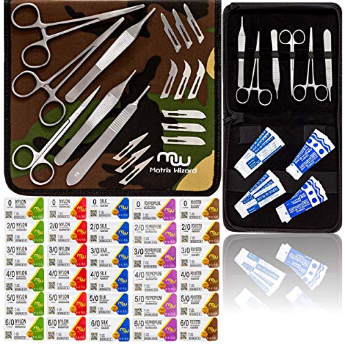 Sterile Mixed Sutures Thread with Needle Plus Training Tools - Military First Aid Emergency Survival Drill; Camping Travel Preparedness; Military Trauma Kit; Vet Student's Use (49PK Mixed Tools)