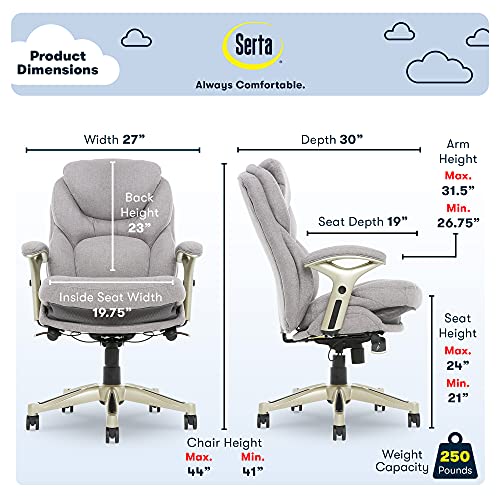 Serta Works Executive Office Chair with Back in Motion Technology, Seamless Light Gray Fabric