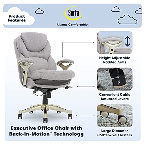 Serta Works Executive Office Chair with Back in Motion Technology, Seamless Light Gray Fabric