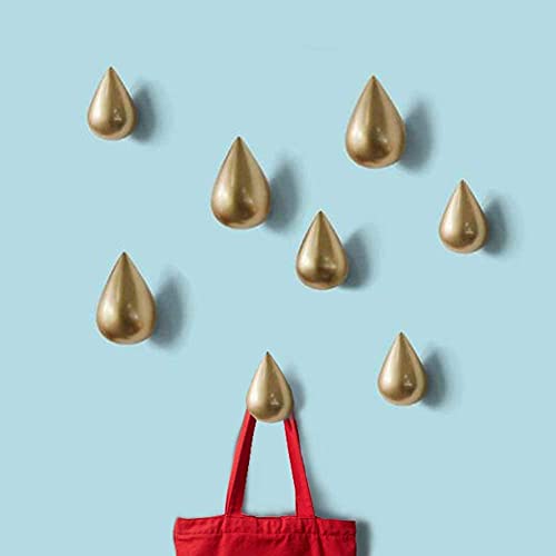 MARGUERAS 4pcs Water Drop Shaped Minimalist Design Decorative Creative Wall Mounted Coat Hat Hanger Hook (Gold)