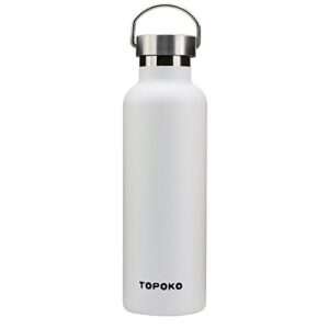 topoko 25 oz stainless steel vacuum insulated water bottle, keeps drink cold up to 24 hours & hot up to 12 hours, leak proof and sweat proof. large capacity sports bottle wide mouth metal lid (white)