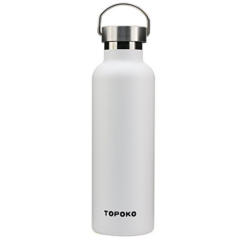 TOPOKO 25 oz Stainless Steel Vacuum Insulated Water Bottle, Keeps Drink Cold up to 24 Hours & Hot up to 12 Hours, Leak Proof and Sweat Proof. Large Capacity Sports Bottle Wide Mouth Metal Lid (White)